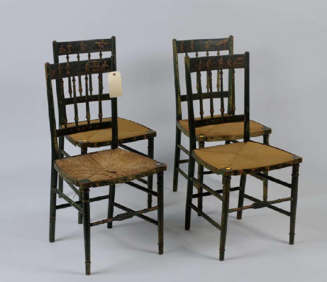 Set Four American Painted Rush Seat Fancy Chairs (1 of 8)
