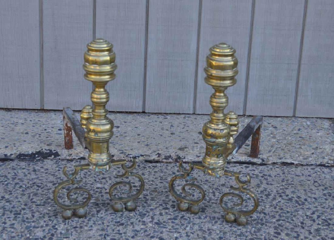Pair American Classical Brass Andirons (1 of 3)