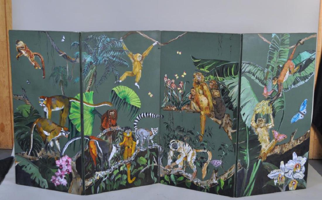 Pair Painted Two Panel Screens, Tropical Jungle (1 of 10)