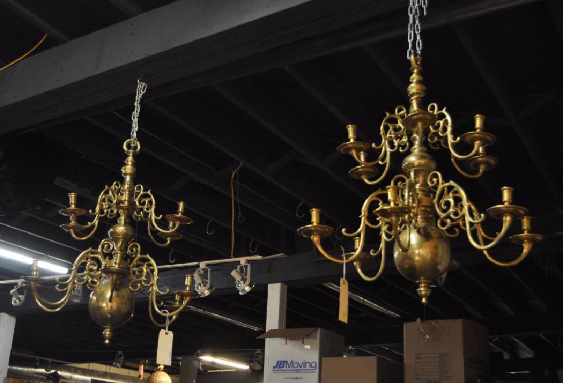 Pair Georgian Style Brass Twelve Arm Chandeliers (1 of 3)