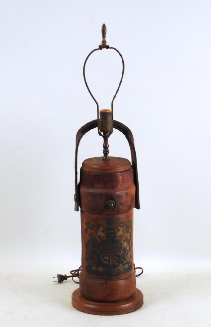 Continental Decorated Leather Fire Bucket, As Lamp (1 of 4)