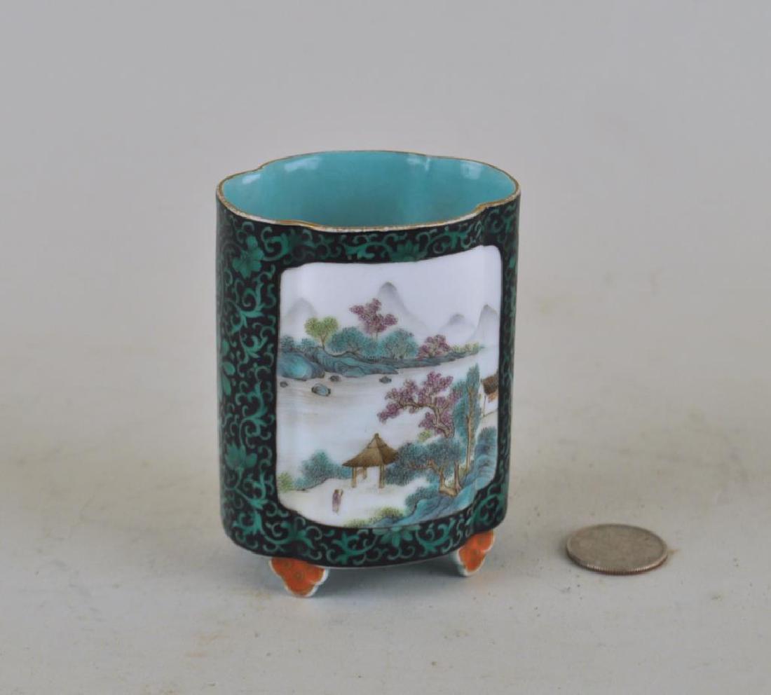 Turquoise Ground Landscape Brush Pot (1 of 3)