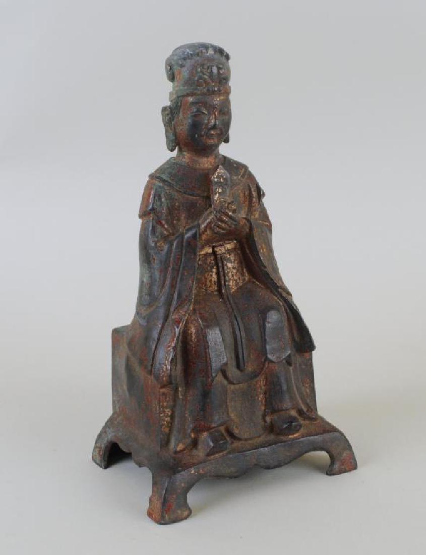 Asian Gilt Lacquer Bronze Seated Buddha Figure (1 of 4)