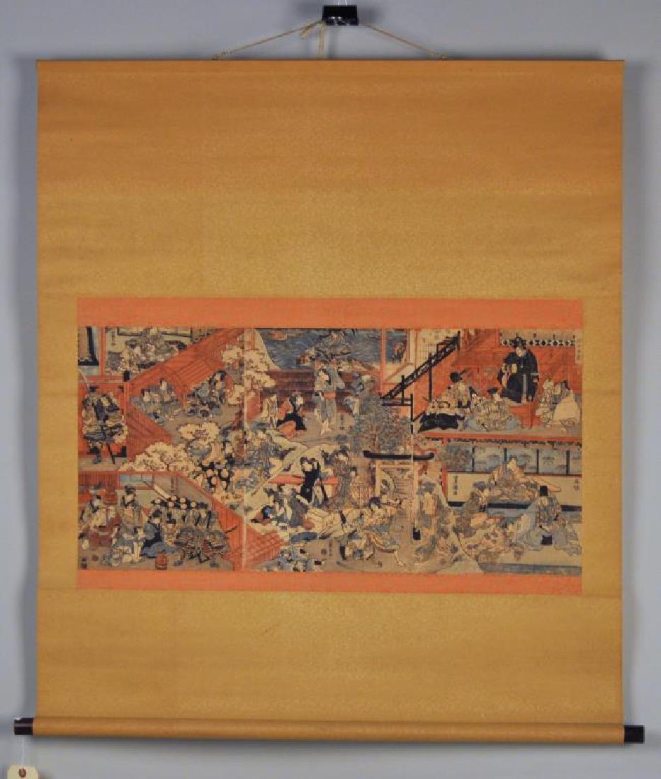 Japanese Scroll Mounted Triptych Woodblock Print (1 of 9)