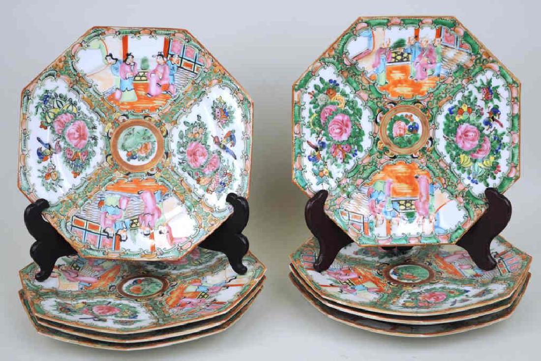 Group Eight Octagonal Rose Medallion Plates (1 of 5)