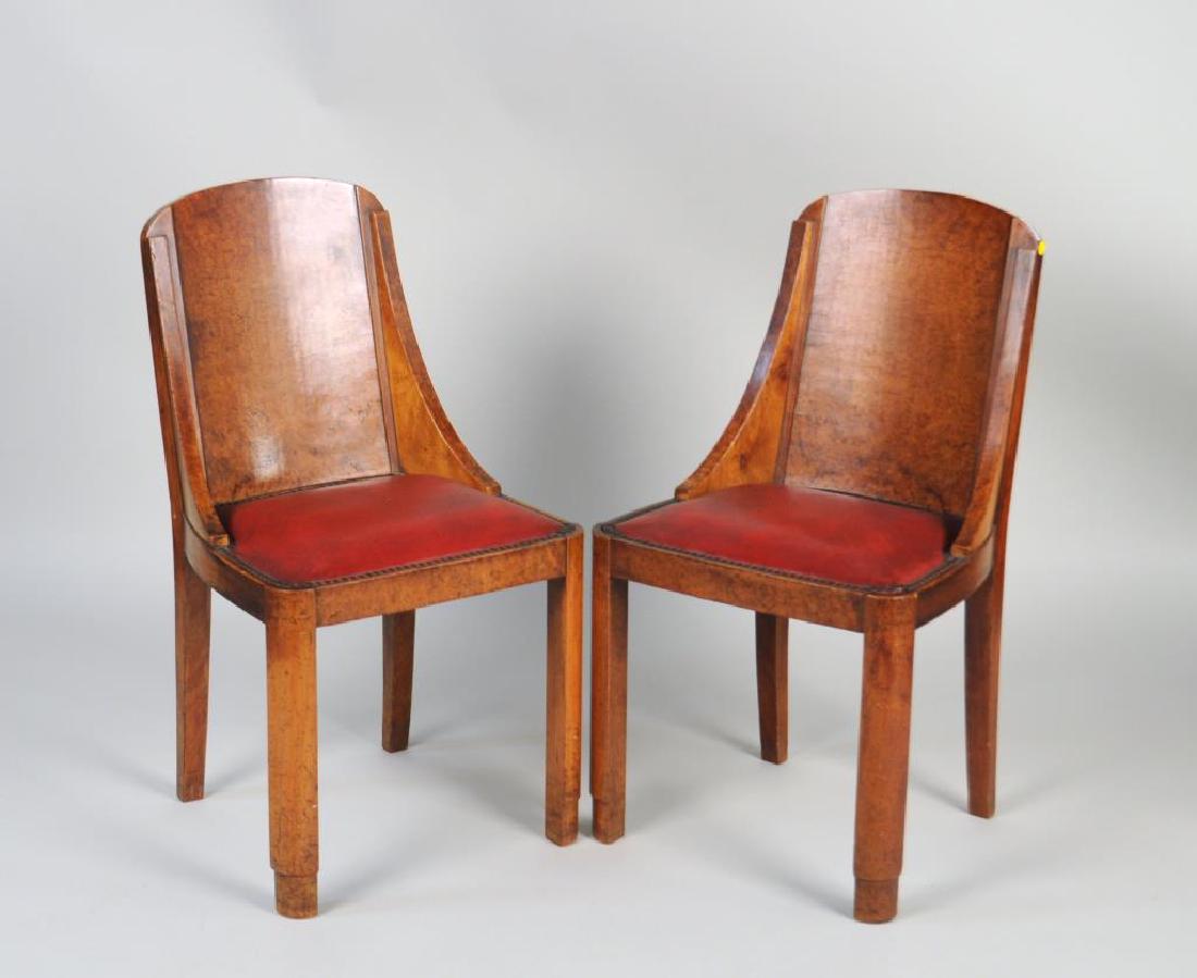 Pair Continental Burl Maple Art Deco Side Chairs (1 of 4)