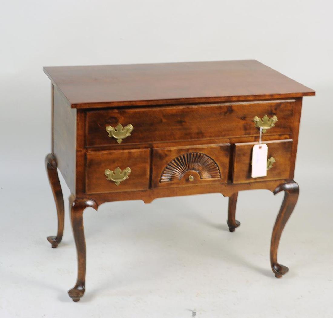 Queen Anne Style Fan Carved Lowboy: turn of the century, with age and use wear. 30 1/2" high, 35 1/2" wide, 21" deep. Provenance: Property of a Westchester County, NY Estate.