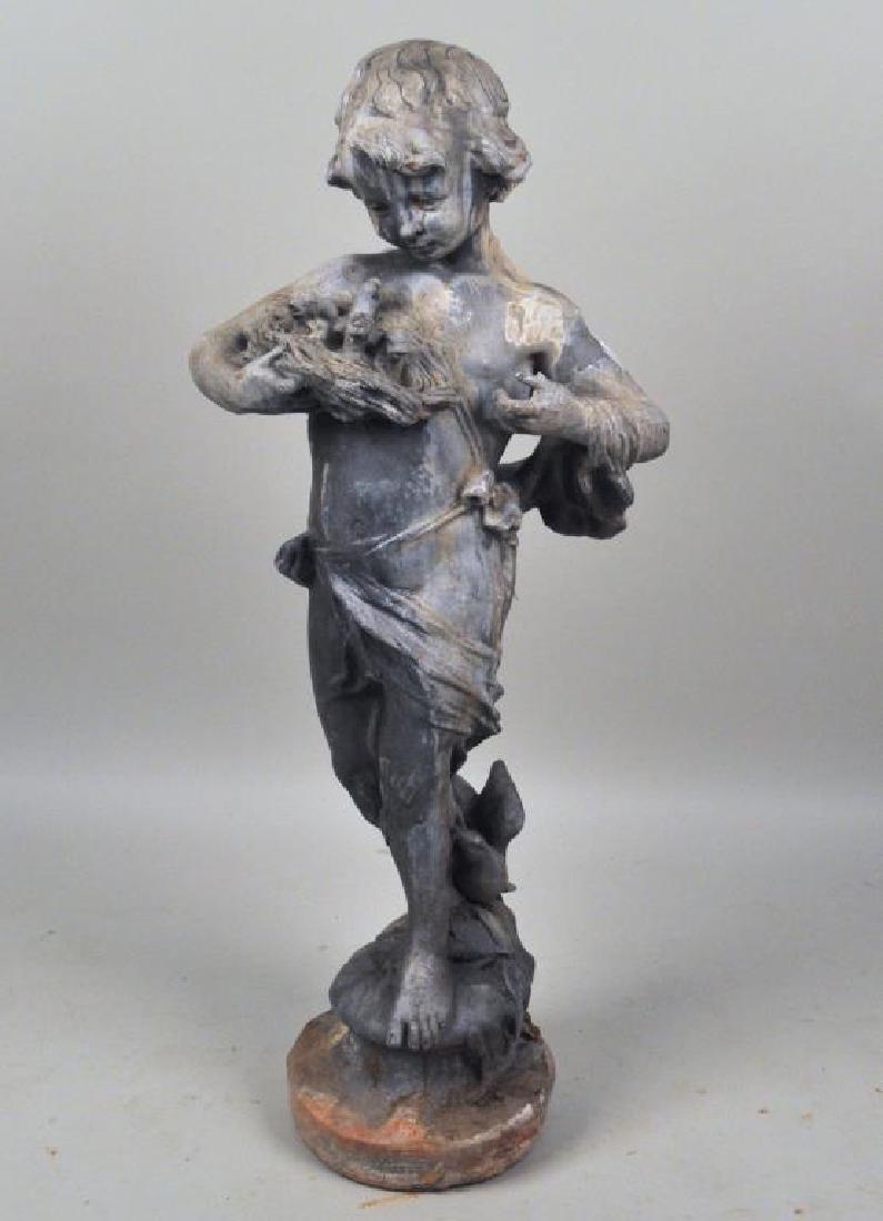 Lead Garden Sculpture "Child With Bird's Nest" (1 of 8)