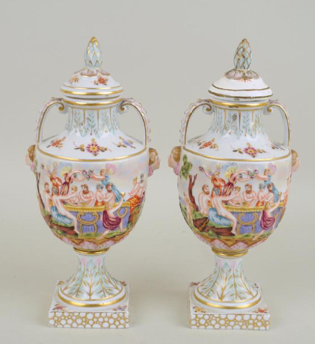 Pair Capodimonte Porcelain Covered Urns (1 of 5)