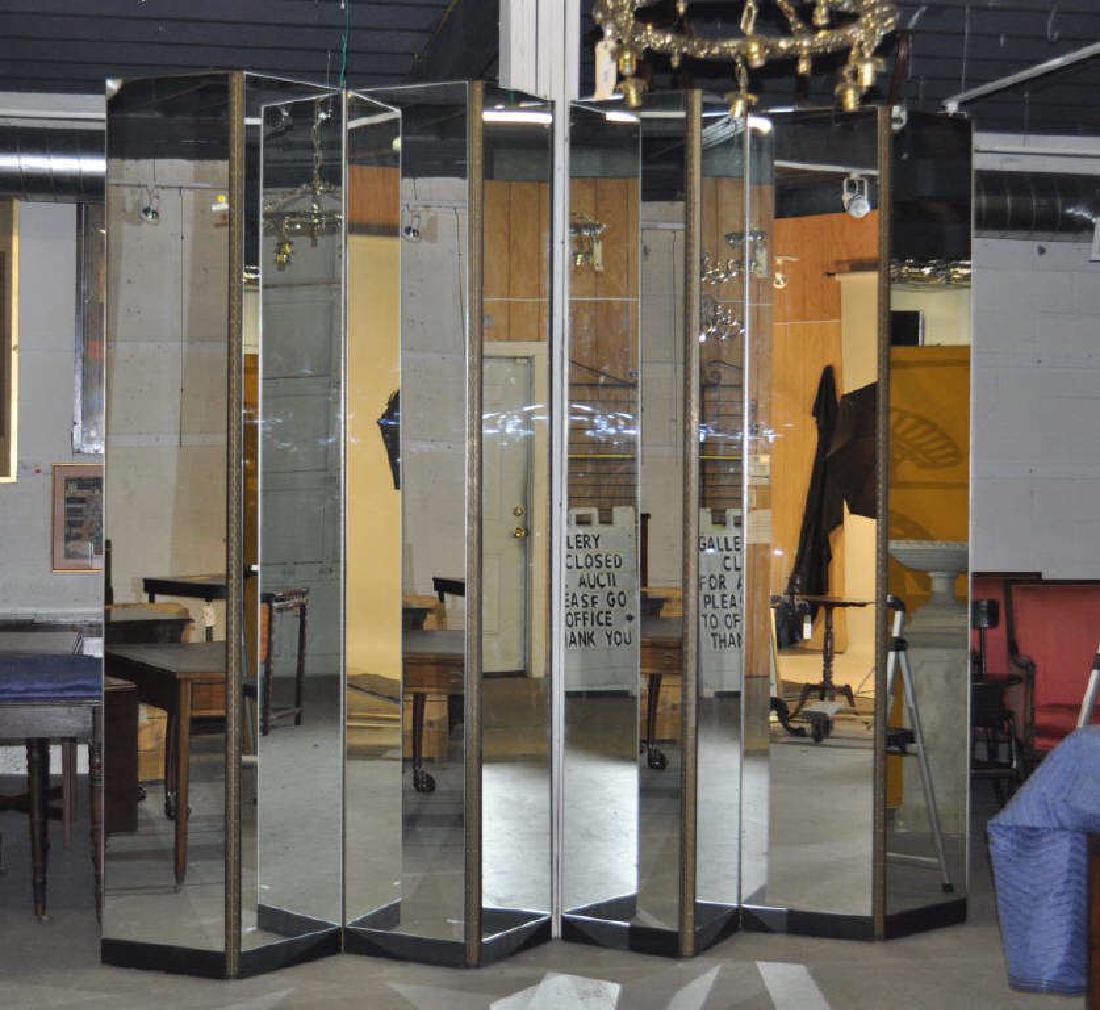 Pair Modern Four Panel Mirrored Folding Screens (1 of 3)