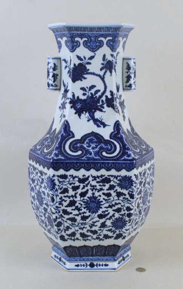Large Chinese B/W Porcelain Faceted Vase (1 of 4)