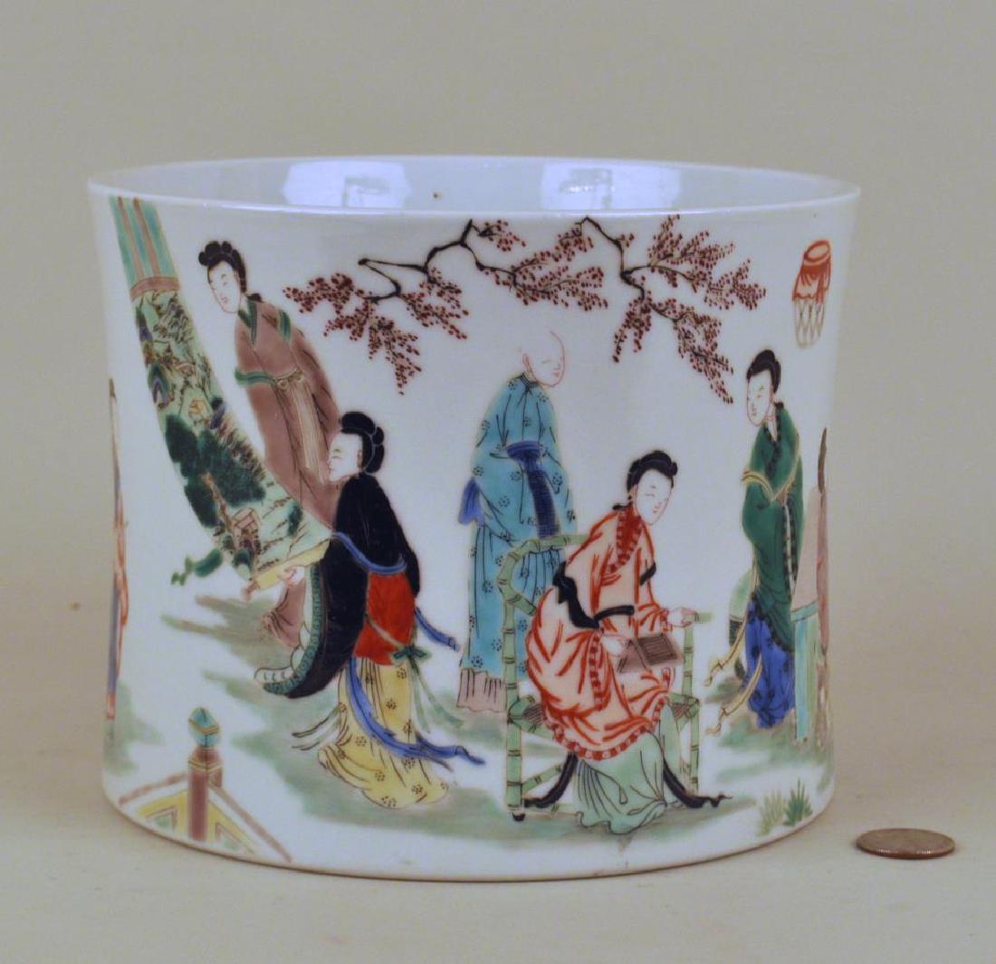 Chinese Famille Verte Figural Brush Pot (1 of 4)