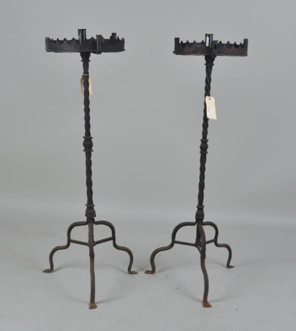 Pair Gothic Style Wrought Iron Torcheres (1 of 5)