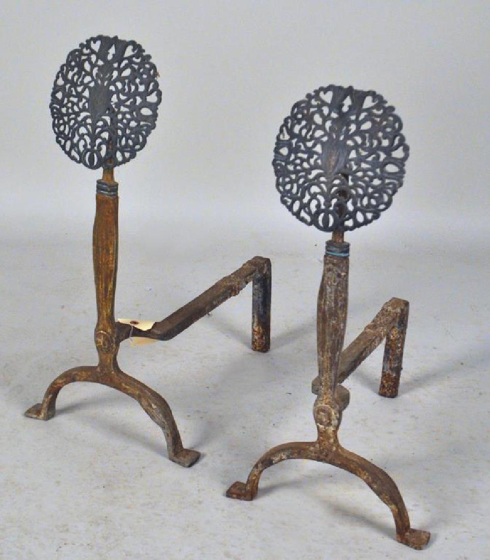 Pair Early Brass & Wrought Iron Andirons (1 of 4)
