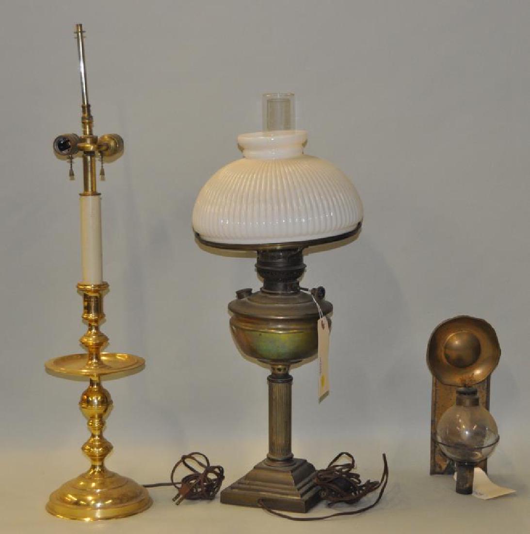 Brass & Tin Fluid Wall Lamp & Two Table Lamps (1 of 3)