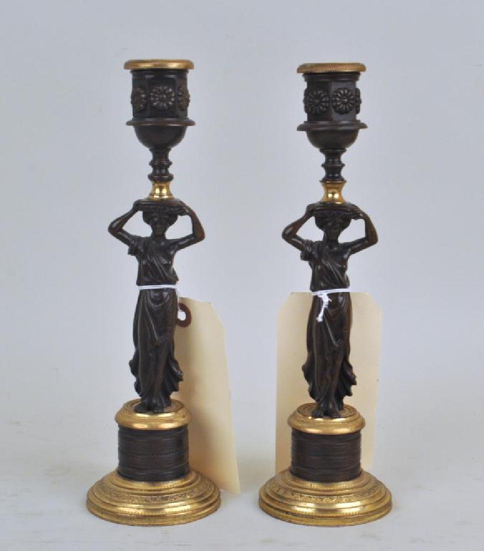 Pair Figural Parcel Gilt Bronze Candlesticks (1 of 4)
