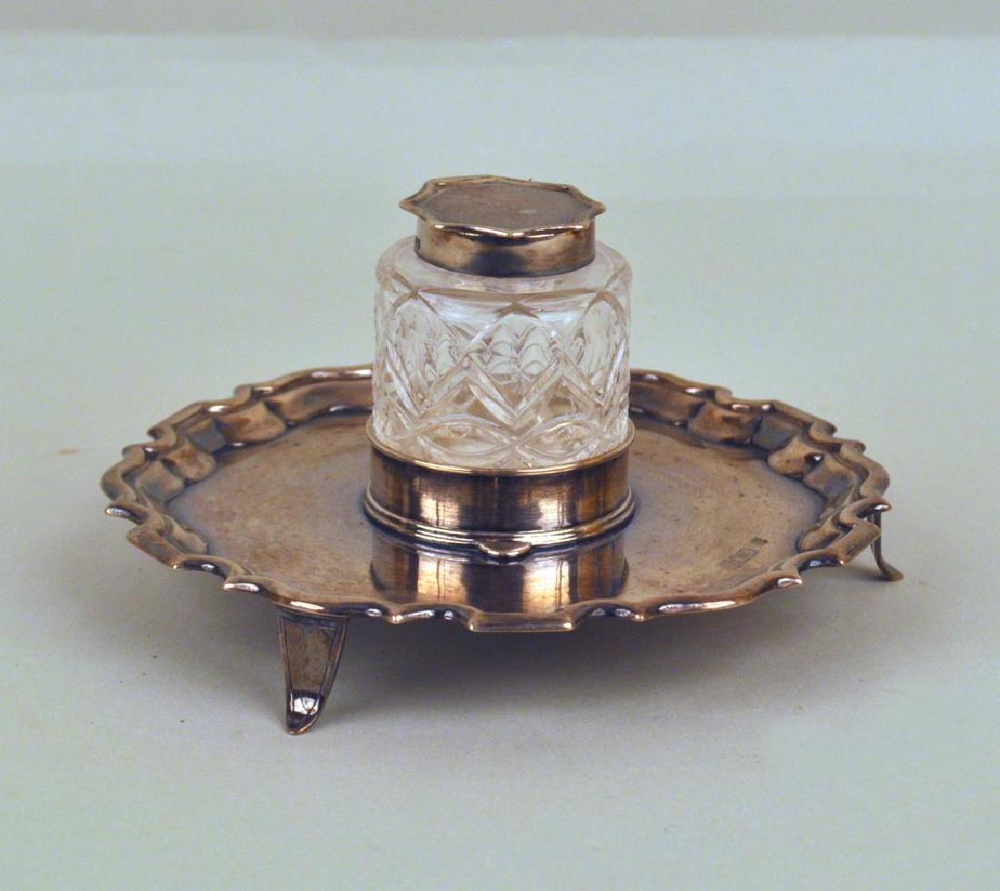 London Sterling Footed Piecrust Inkwell Stand (1 of 12)