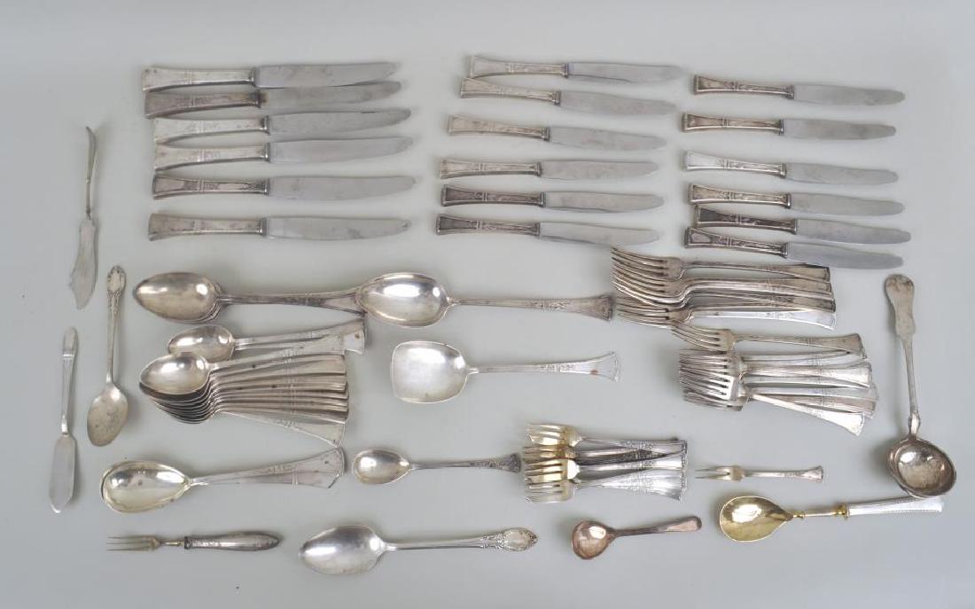 Partial Continental .800 Silver Flatware Service: Partial Continental .800 Silver Flatware Service stamped .800 SN comprising six dinner forks, eleven luncheon forks, eight salad forks, three serving spoons, six tablespoons, twelve teaspoons, six din