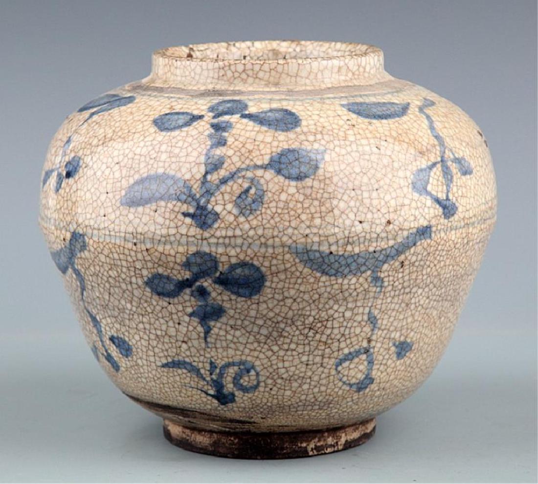 Ge Type Glazed Finely Painted Jar: Ge Type Glazed Finely Painted Jar possibly late Ming/Early Qing Dynasty. Chip to rim. 6" high, 6 3/4" diameter.
