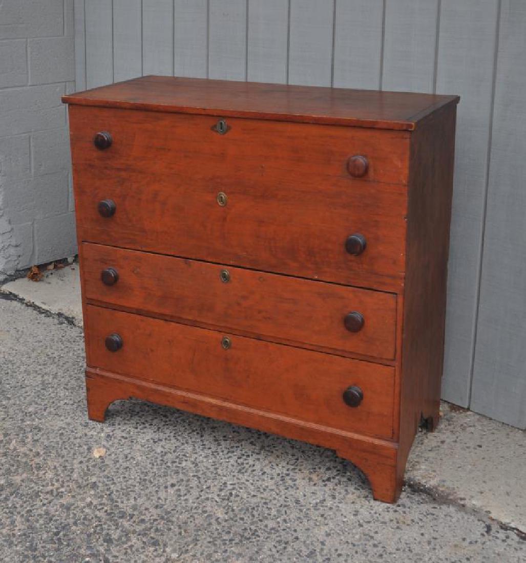 American Country Two Drawer Blanket Chest: American Country Two Drawer Blanket Chest with lift top and bracket base, simulated four drawer facade, replaced hinges to lid and old breakouts in hinge area. 40" high, 42" wide, 18 1/2" deep. Proven