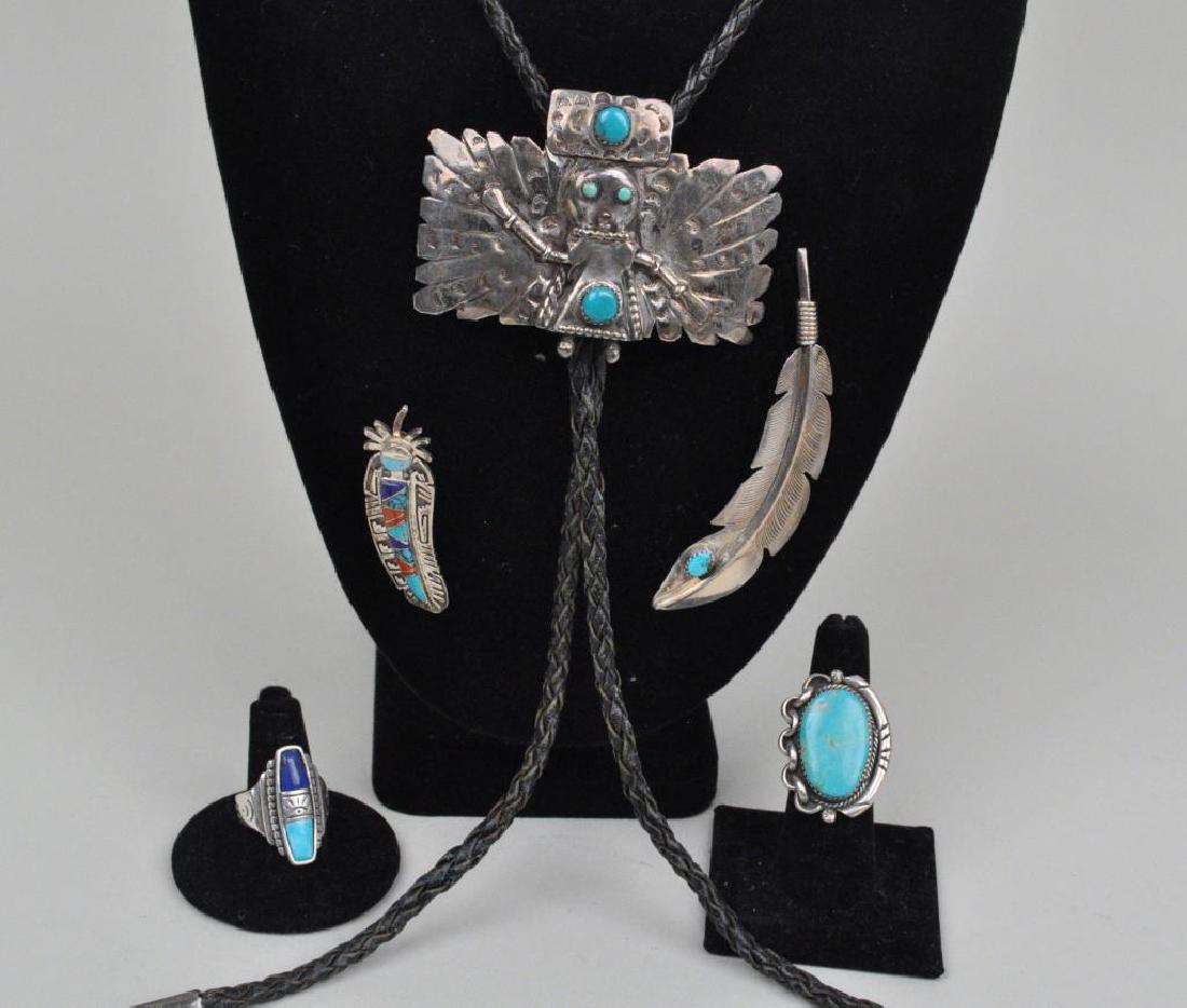 Navajo Sterling/Turq. Bolo, Two Rings, Two Pins (1 of 5)