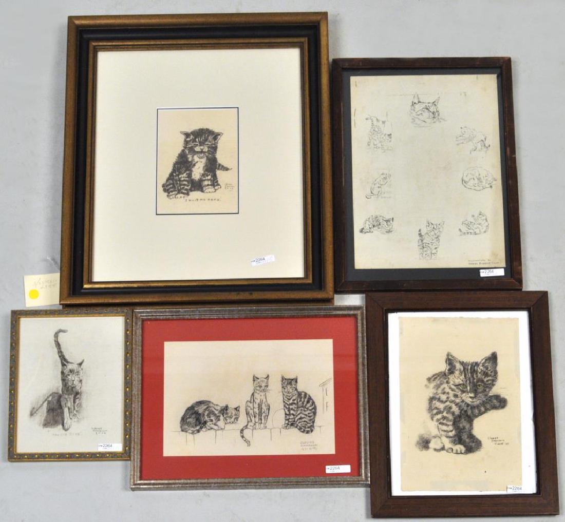 Five Gladys Emerson Cook Pencil & Ink Cat Drawings (1 of 3)