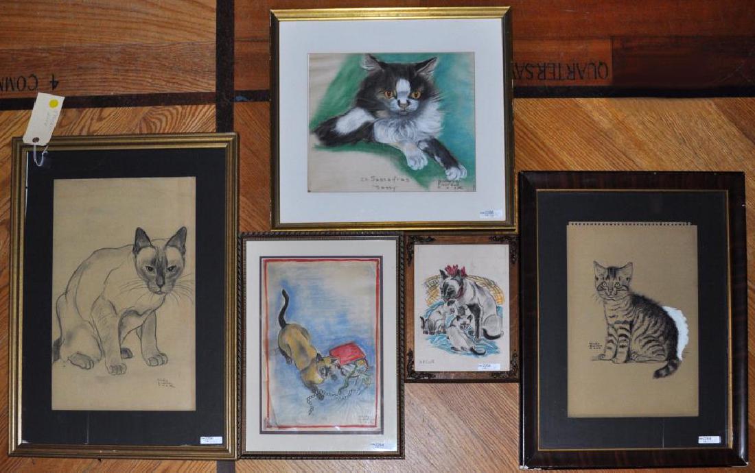 Five Gladys Emerson Cook Pastel Cat Drawings (1 of 3)