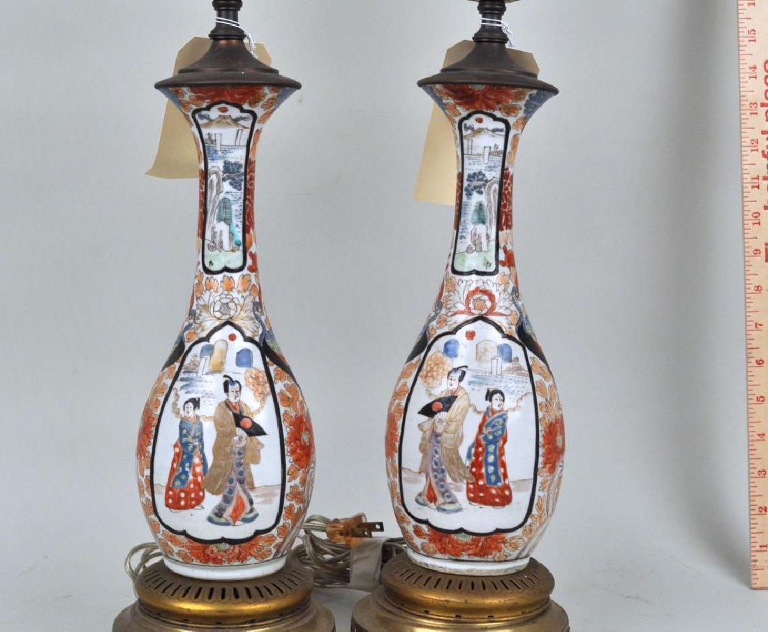 Pair Japanese Polychrome Vases, As Lamps (1 of 4)