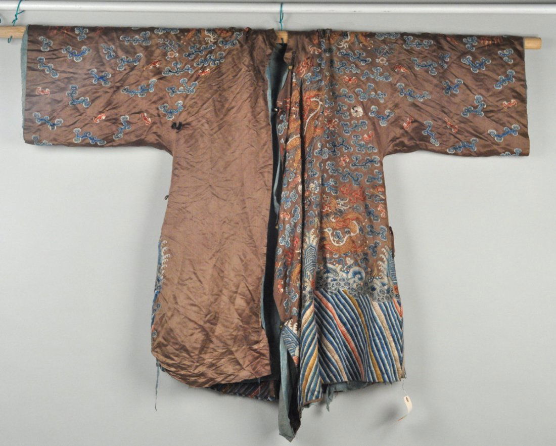 Chinese Embroidered Silk Brown Ground Robe (1 of 7)