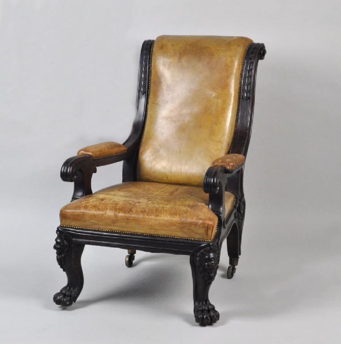 Period English Leather Upholstered Library Chair (1 of 8)