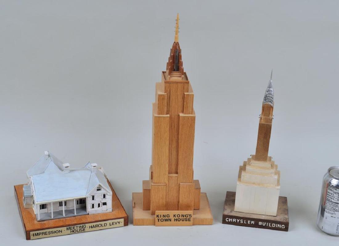 Group Three Carved Architectural Models: comprising Heritage Village Community House, Chrysler Building and Empire State Building by Harold Levy, Southbury, CT. Mr. Levy began making ship models when he moved to Heritage Village. He built th