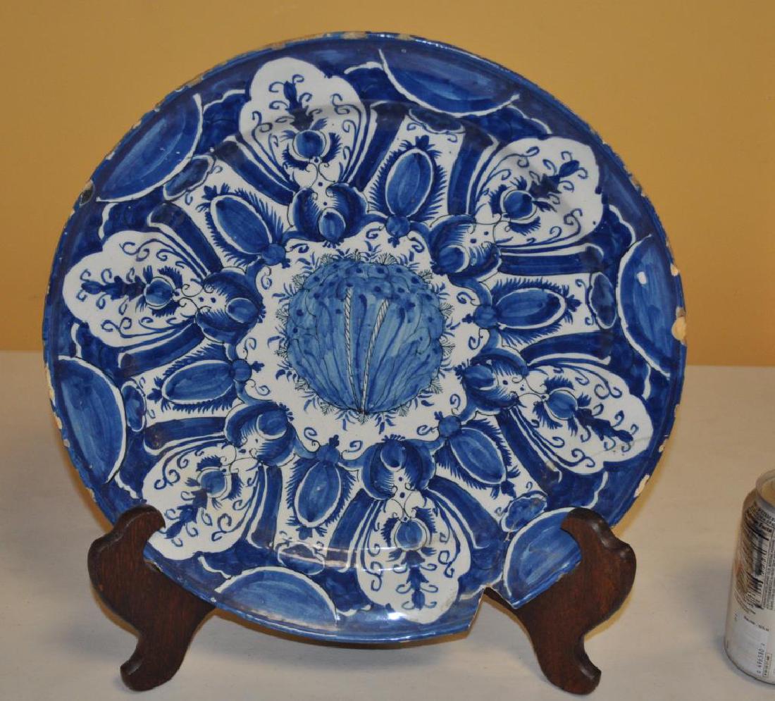 Early B/W Delft Pottery Charger & Stand (1 of 7)