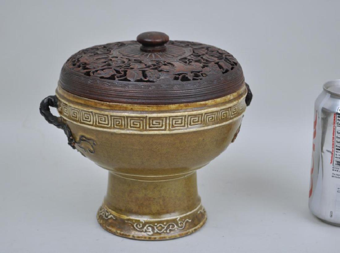 Chinese Tea Dust Glazed Censer & Cover (1 of 6)