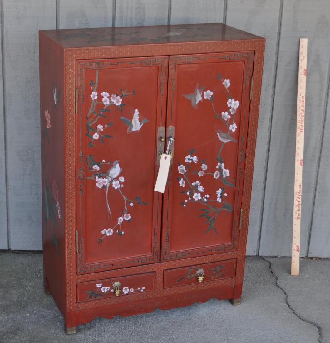 Red Lacquer Chinese Small Two Drawer Cabinet (1 of 3)