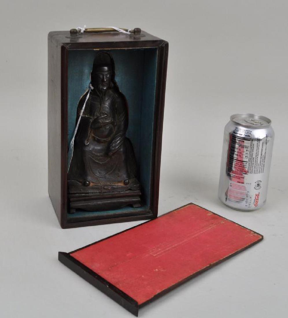 Chinese Cased Cast Bronze Seated Figure (1 of 9)