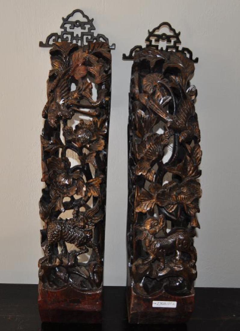 Pr. Chinese Pierce Carved/Gilt Architectural Items: 20 1/2" high, 4 3/4" wide. Provenance: Property of a Westport CT Estate.