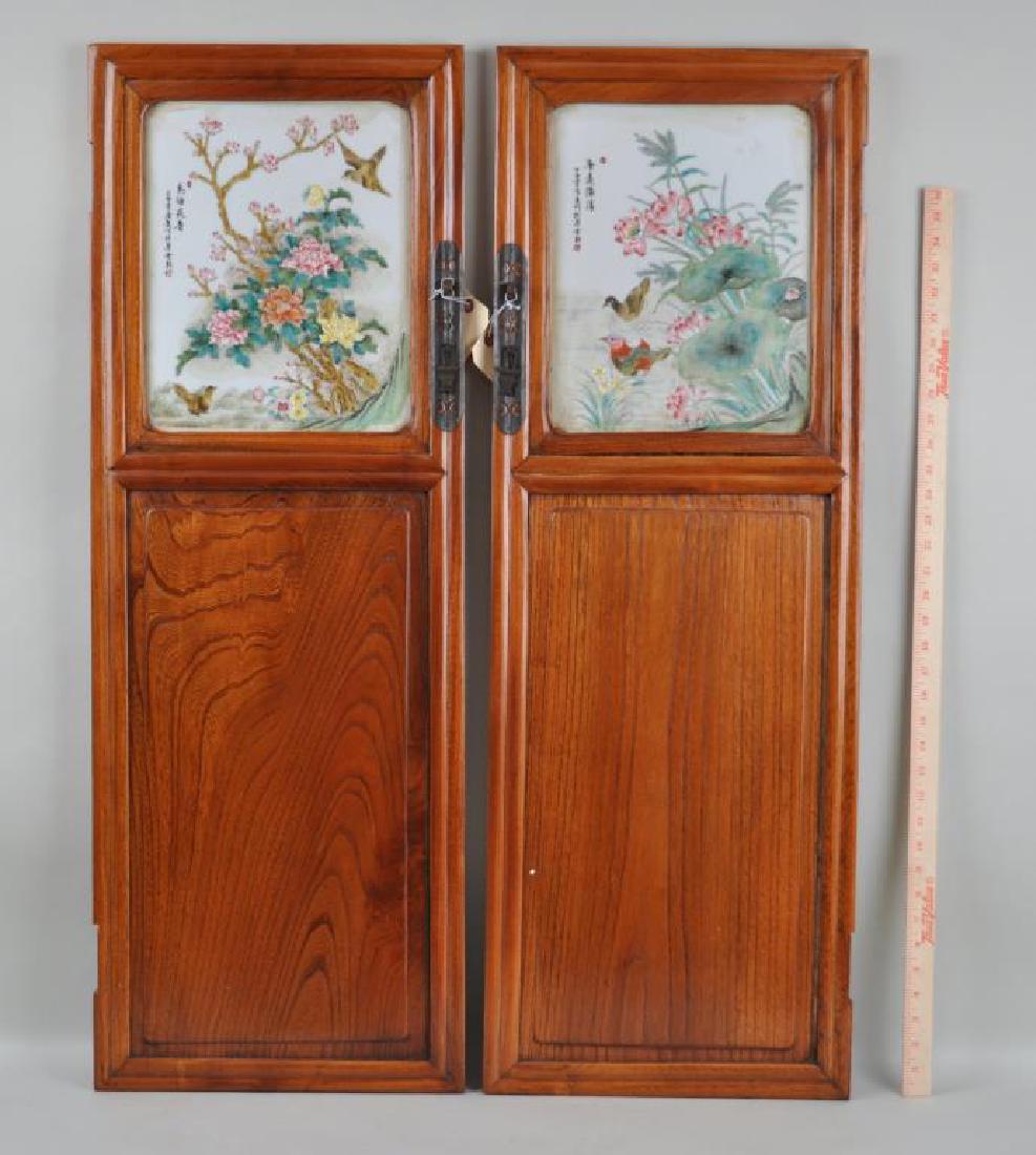 Pair Chinese Panels, Inset Porcelain Plaques (1 of 6)