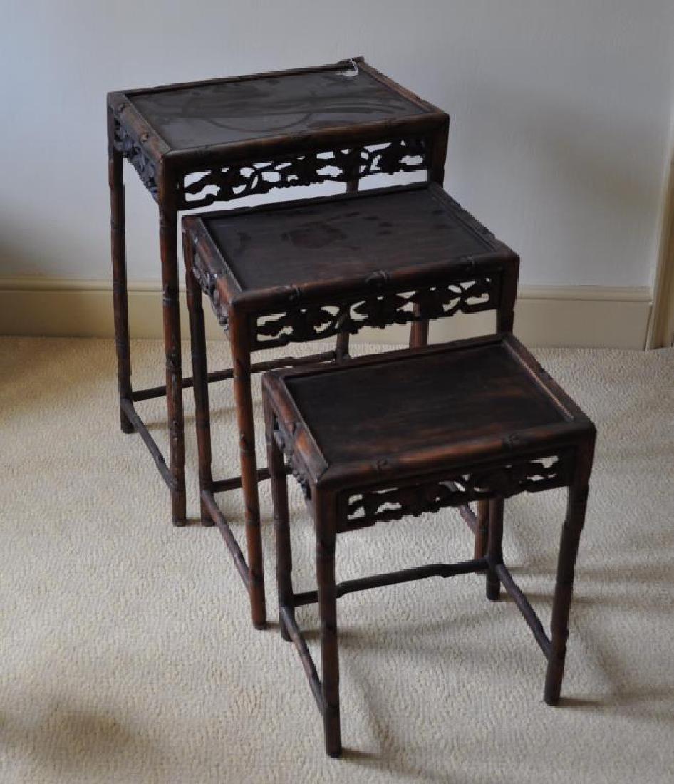 Group Three Chinese Carved Wood Nesting Tables (1 of 5)