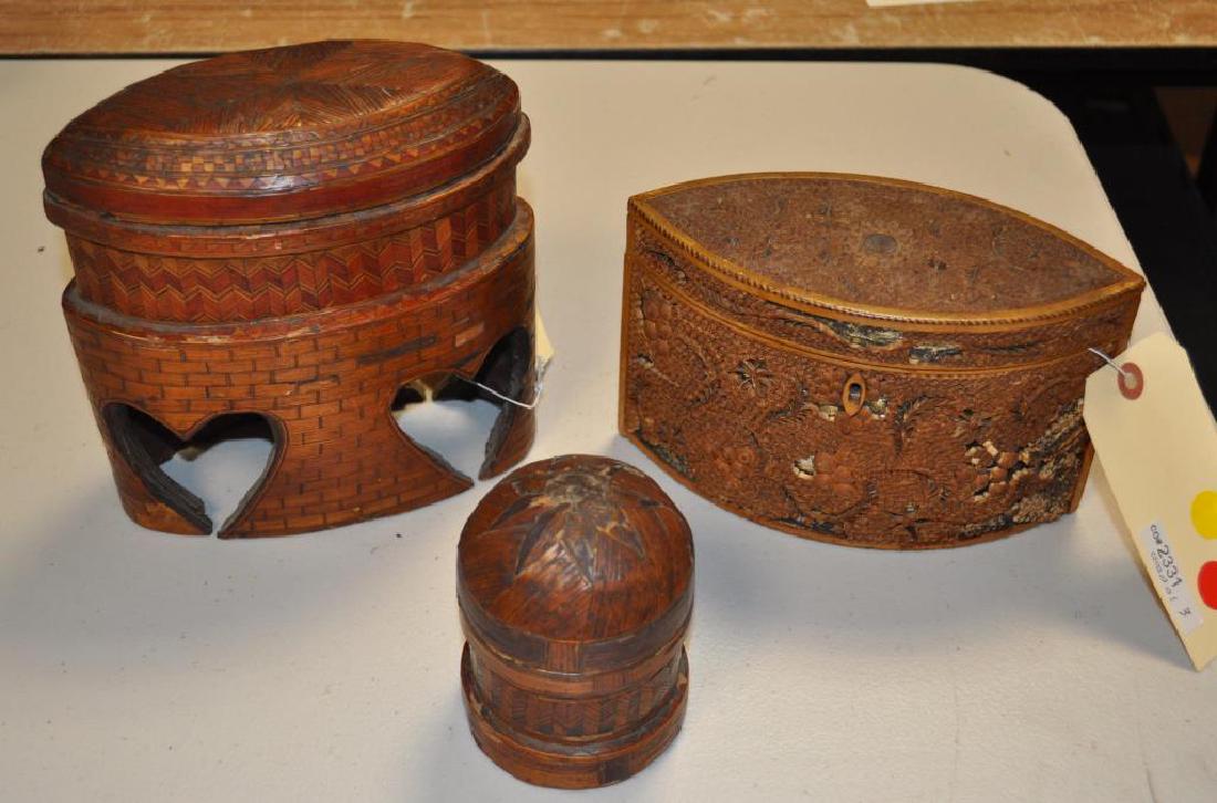 English Filigree Tea Caddy, Two Straw Work Boxes (1 of 8)