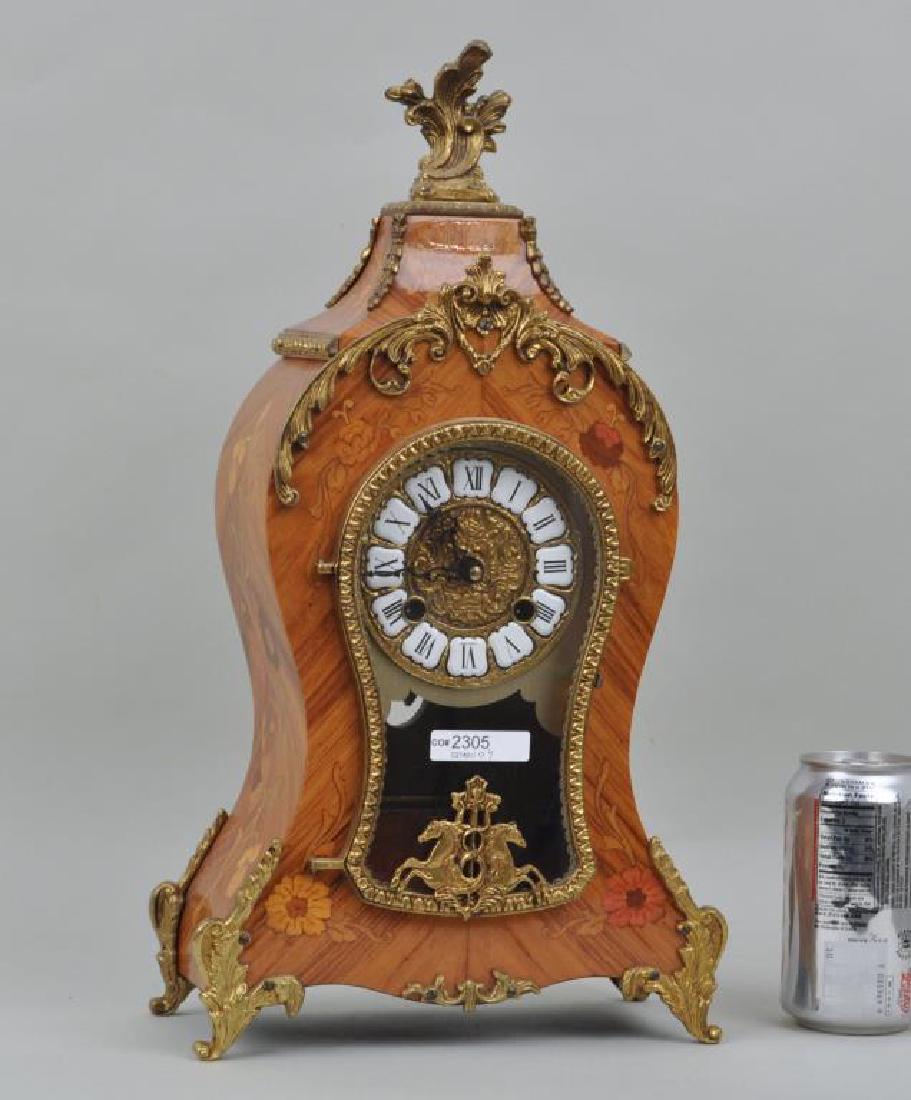 Italian Brass Marquetry Inlaid Mantle Clock (1 of 7)