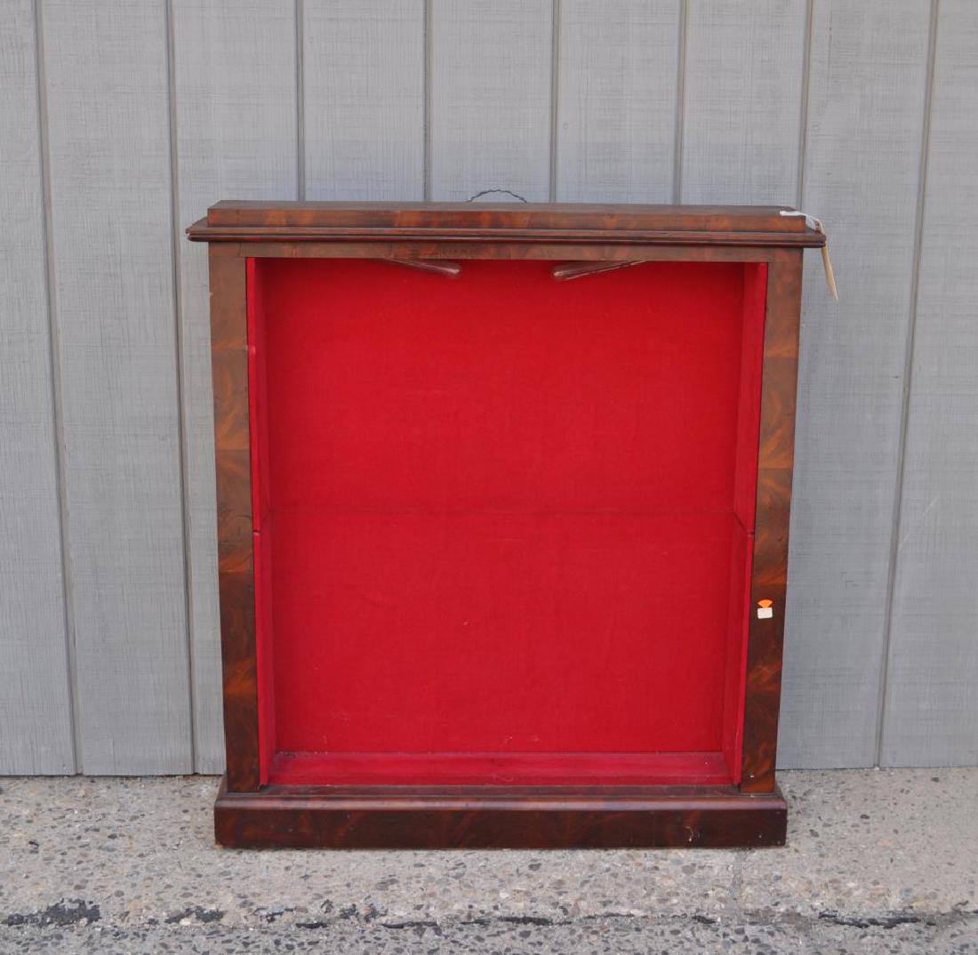 Biedermeier Figured Mahogany Veneered Display Case: with veneer losses, alterations, later electrified. 41" high, 37" wide, 6 1/2" deep. Provenance: Property of a CT Estate.