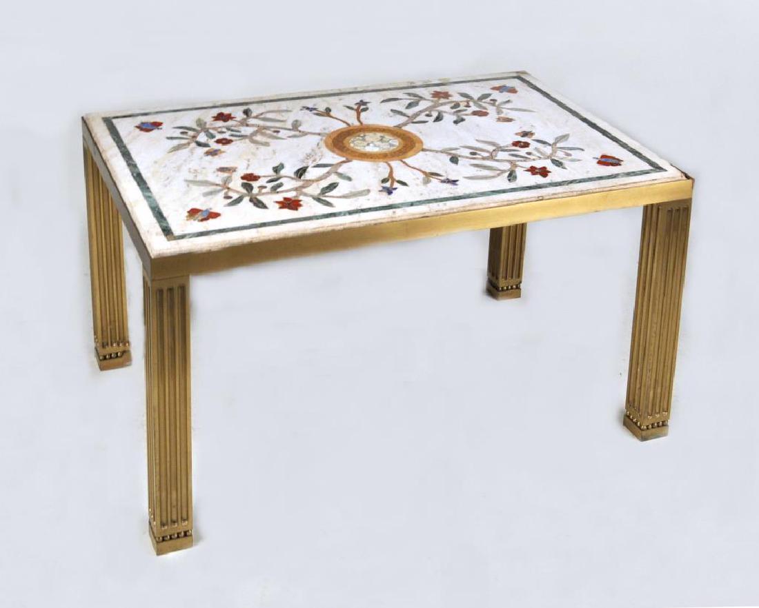 Pietra Dura Marble Low Table, Brass Base (1 of 5)
