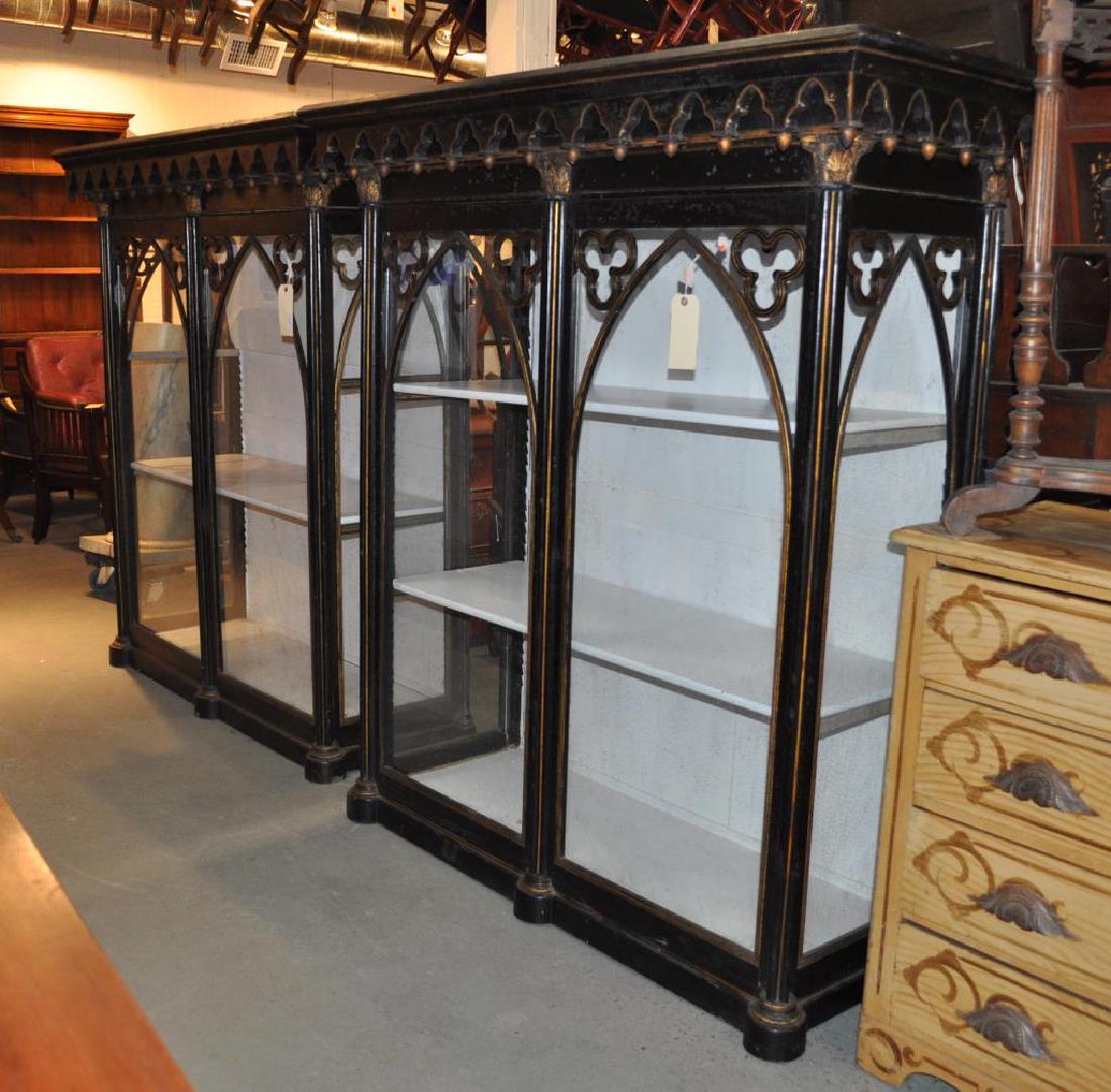 Pair Gilt & Black Painted Carved Gothic Bookcases (1 of 6)