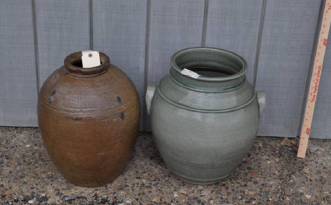 Two Large Glazed Ceramic Storage Jars (1 of 2)
