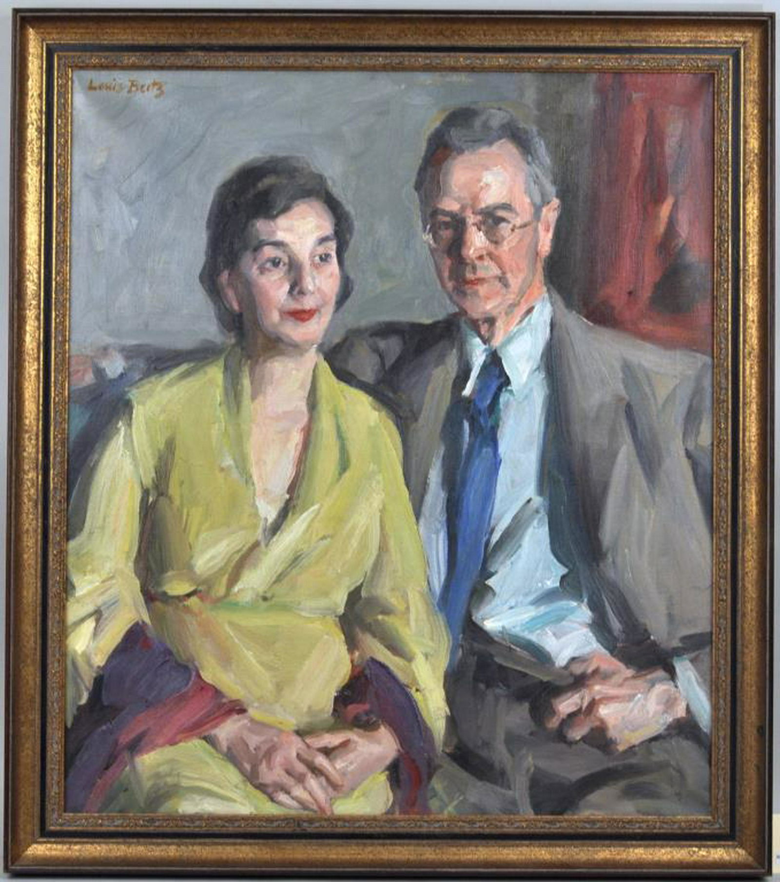 Louis Betts, "Portrait of a Couple" O/C: (American, 1873-1961), signed upper left. Frame size: 34" high, 30" wide.