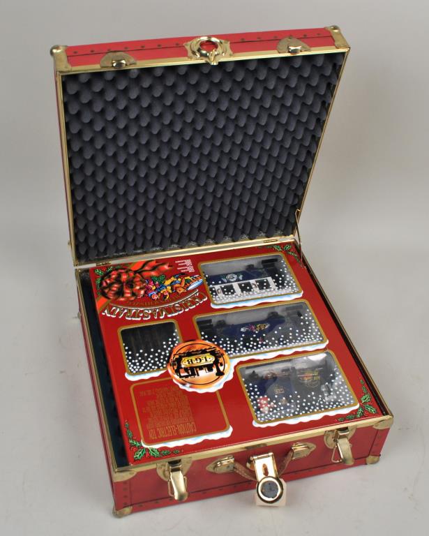 Lehmann Gross Bahn Cased Christmas Train Set: manufactured by Marklin, #72545. Case: 23 3/4" high, 23 1/4" wide. Appears unused.