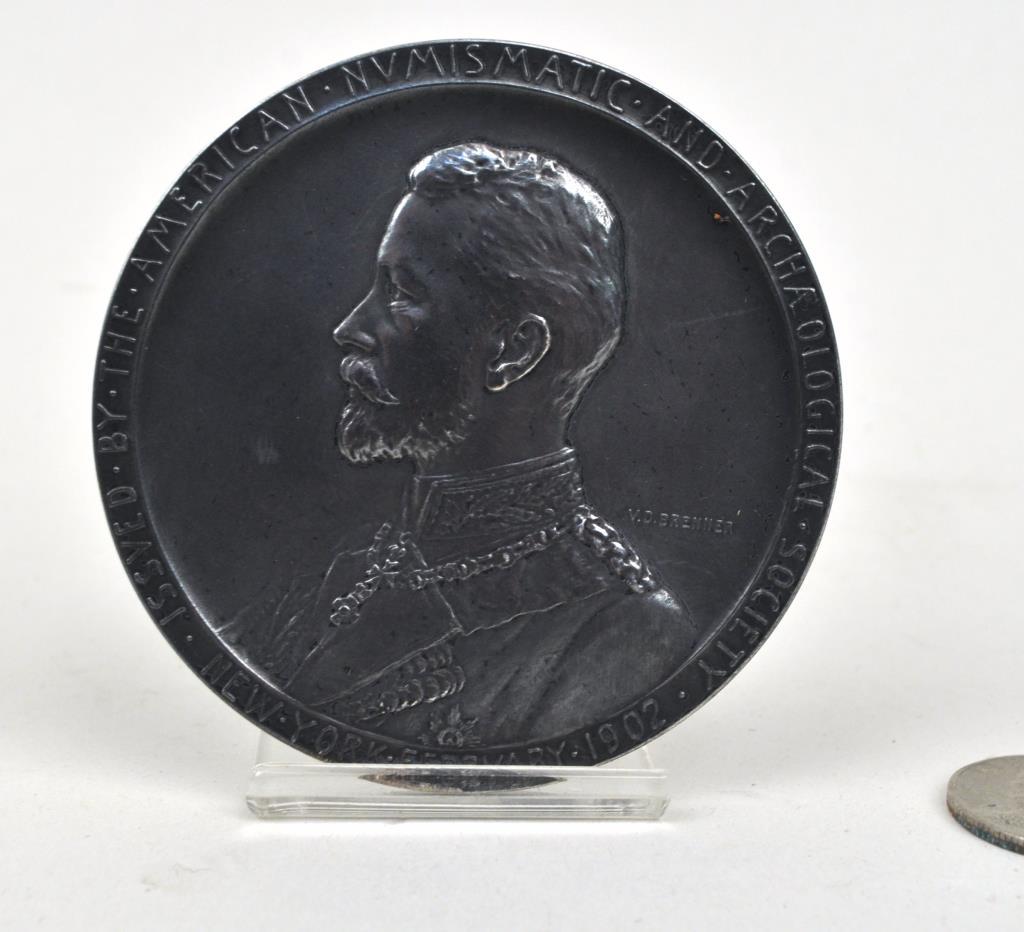 V. D. Brenner, Prince Henry of Prussia Medal: issued by the American Numismatic and Archaeological Society, 1902. Silver, 69mm. Scratches to obverse, not tested. Provenance: Property of a New Haven County CT Estate.