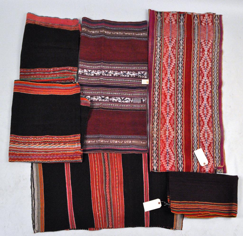 Group Six Vintage Bolivian Weavings: the largest: 46 1/2" long, 44" wide. With a few small imperfections.