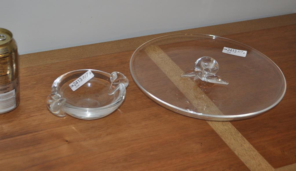 Steuben Glass Tray & Small Bowl: Largest: 10 1/4" diameter. A few small scratches verso.