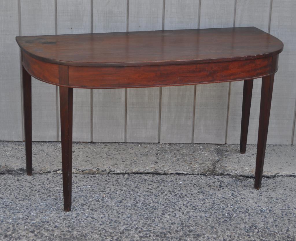 Large Federal Demilune Serving Table: originally part of dining table. 29" high, 51 1/2" wide, 25" deep.